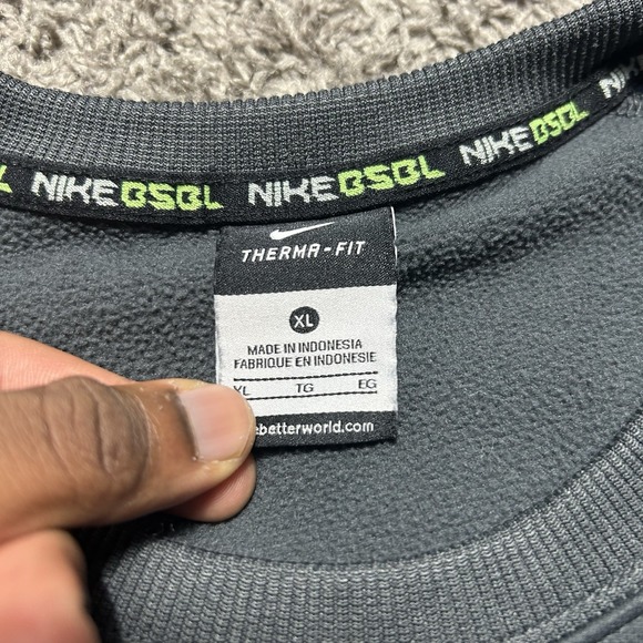 Nike Men's Basketball Thermafit Navy Gray Long Sleeve Fleece Lined Center Swoosh - Picture 6 of 9